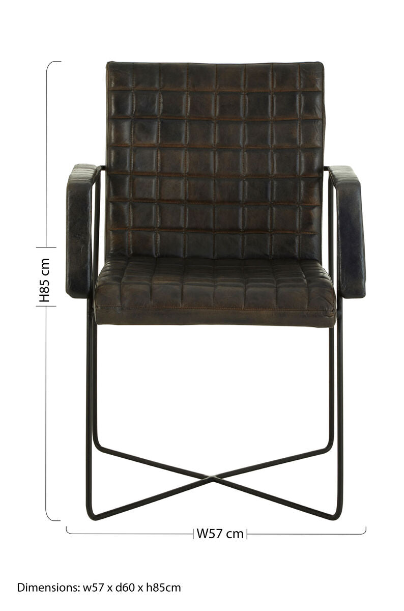 Buffalo Grey Quilted Leather Chair with Black Iron Frame