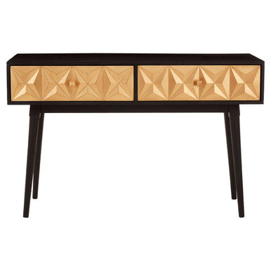 Black and Gold Mango Wood Console Table with Geometric Accents, Malta
