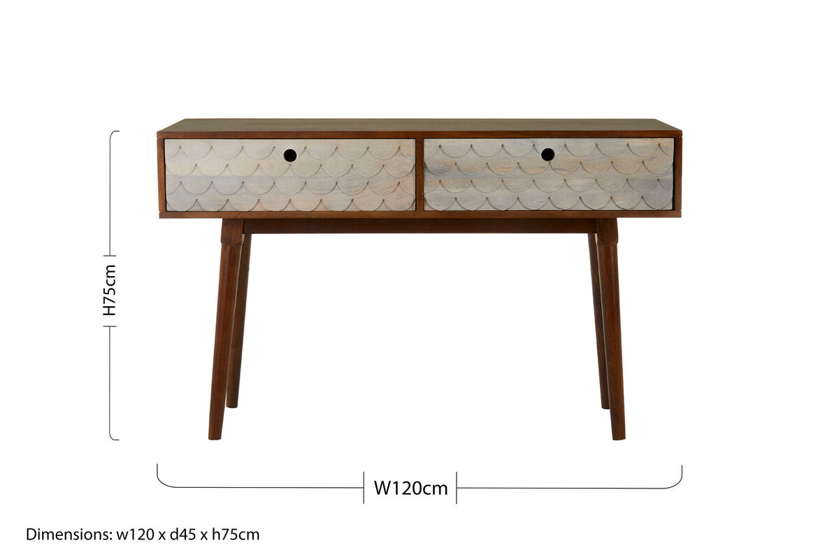 Natural Mango Wood Console Table with 2 Drawers | Costal
