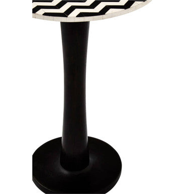 Black Acacia Wood Pedestal Side Table with Mosaic Design | Artisan