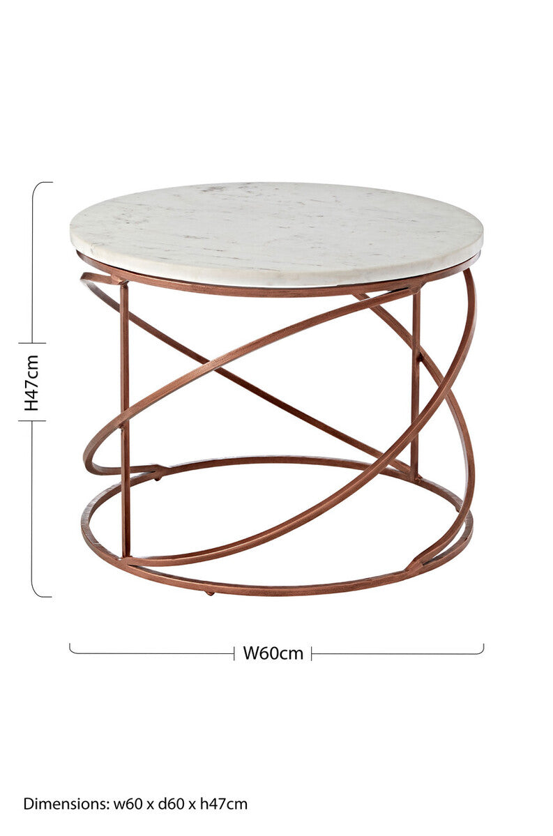 White Marble Top Round Coffee Table with Metal Finish, Nirav