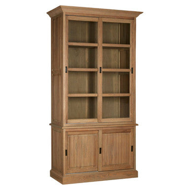 Oak Wood Tall Cabinet with Washed Grey Finish | Lyon
