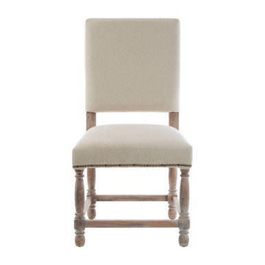 Linen Dining Chair with Oak Wood Whitewash Finish | Lyon