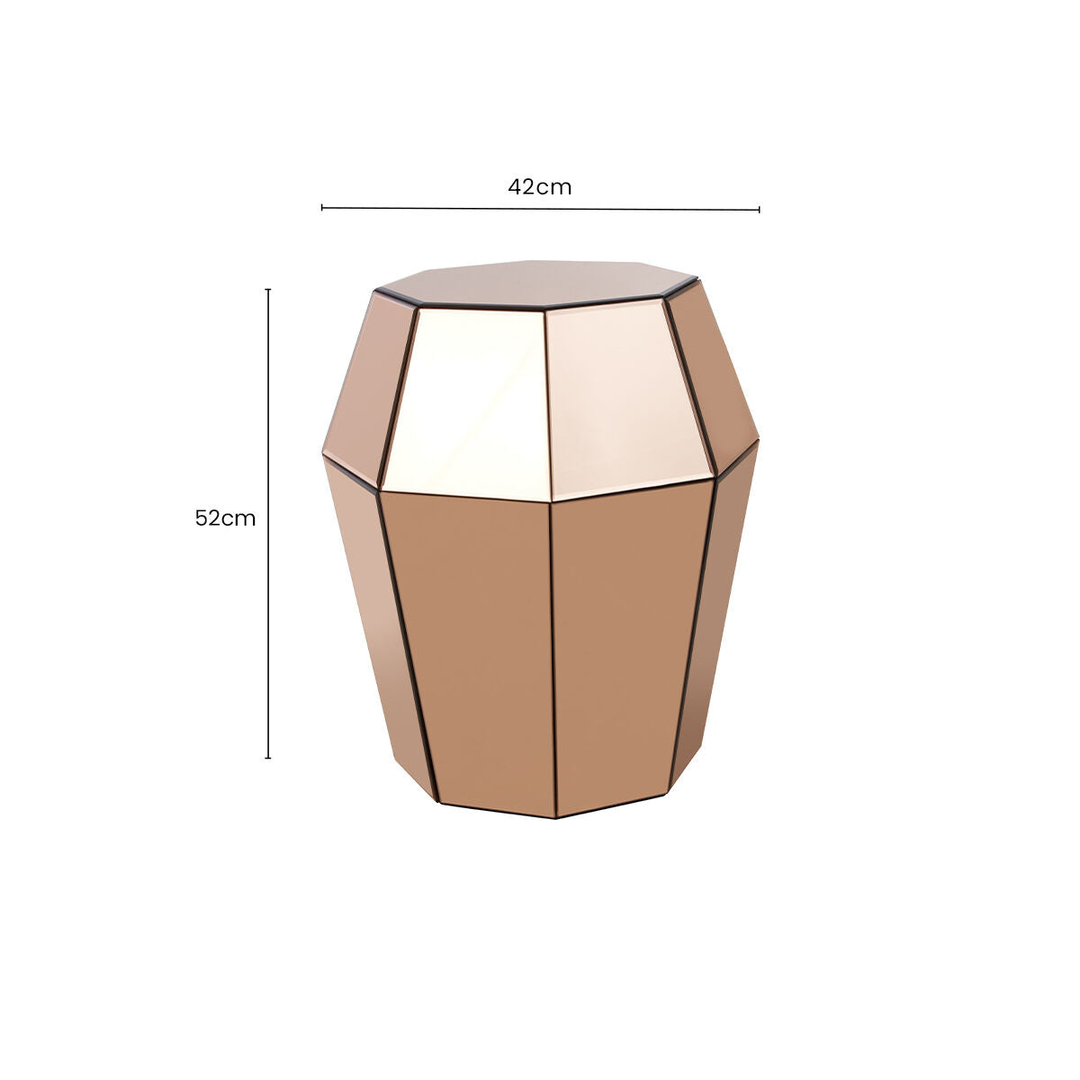Faceted Rose Gold Mirrored Glass Side Table, Kensington Townhouse