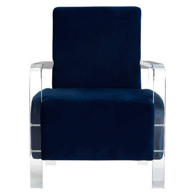 Clarence Navy Blue Velvet Armchair with Acrylic Legs