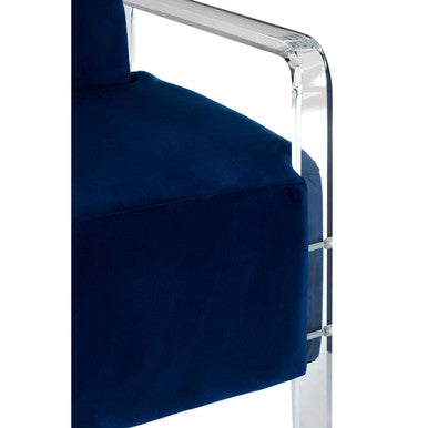 Clarence Navy Blue Velvet Armchair with Acrylic Legs