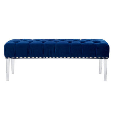 Clarence Blue Velvet Bench with Button Tufting