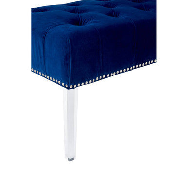 Clarence Blue Velvet Bench with Button Tufting