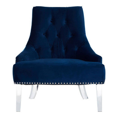 Clarence Navy Blue Velvet Chair with Button Tufting