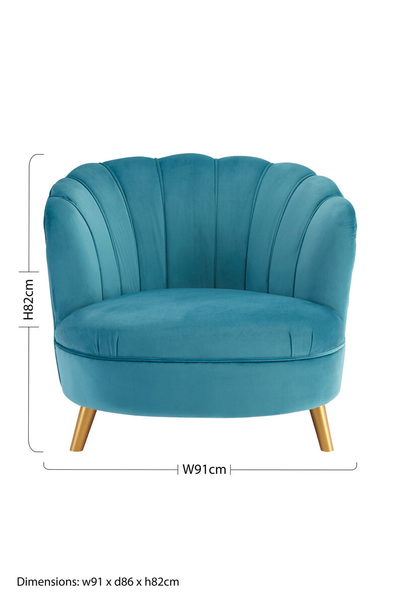 Orlina Blue Velvet Chair With Gold Wood Legs