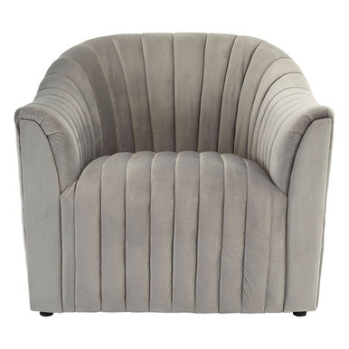 Opel Grey Velvet Armchair with Channel Tufted Detail