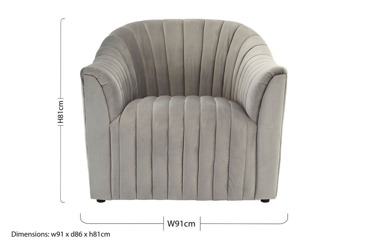 Opel Grey Velvet Armchair with Channel Tufted Detail