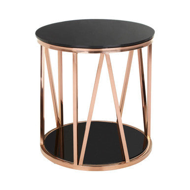 Alvaro Rose Gold Stainless Steel Side Table with Black Tempered Glass Top