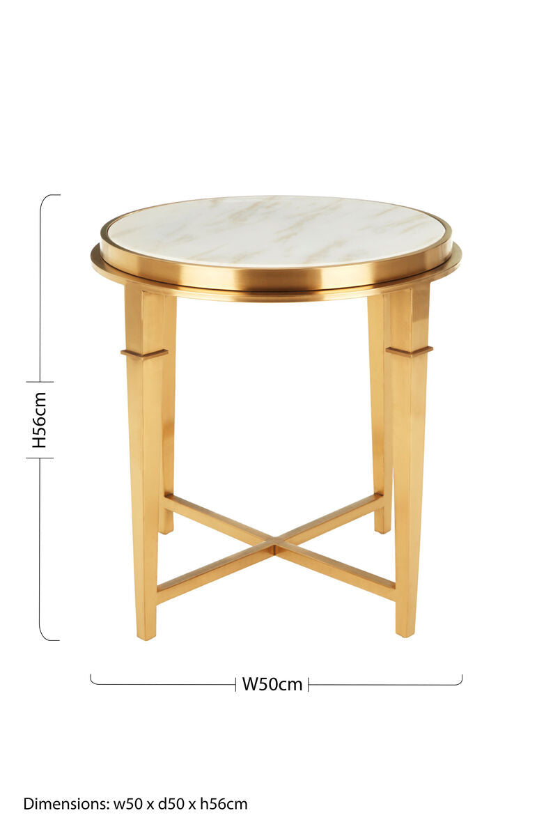 Alvaro Gold Stainless Steel Side Table with White Marble Top