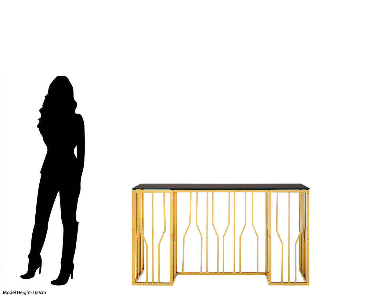Alvaro Console Table In Gold And Black Glass Top