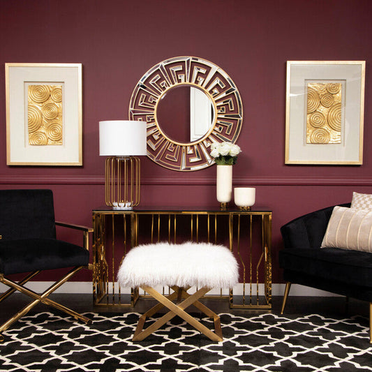 Alvaro Console Table In Gold And Black Glass Top