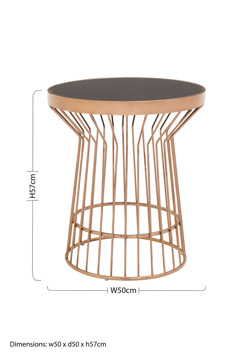 Alvaro Copper Stainless Steel Side Table with Black Glass Top