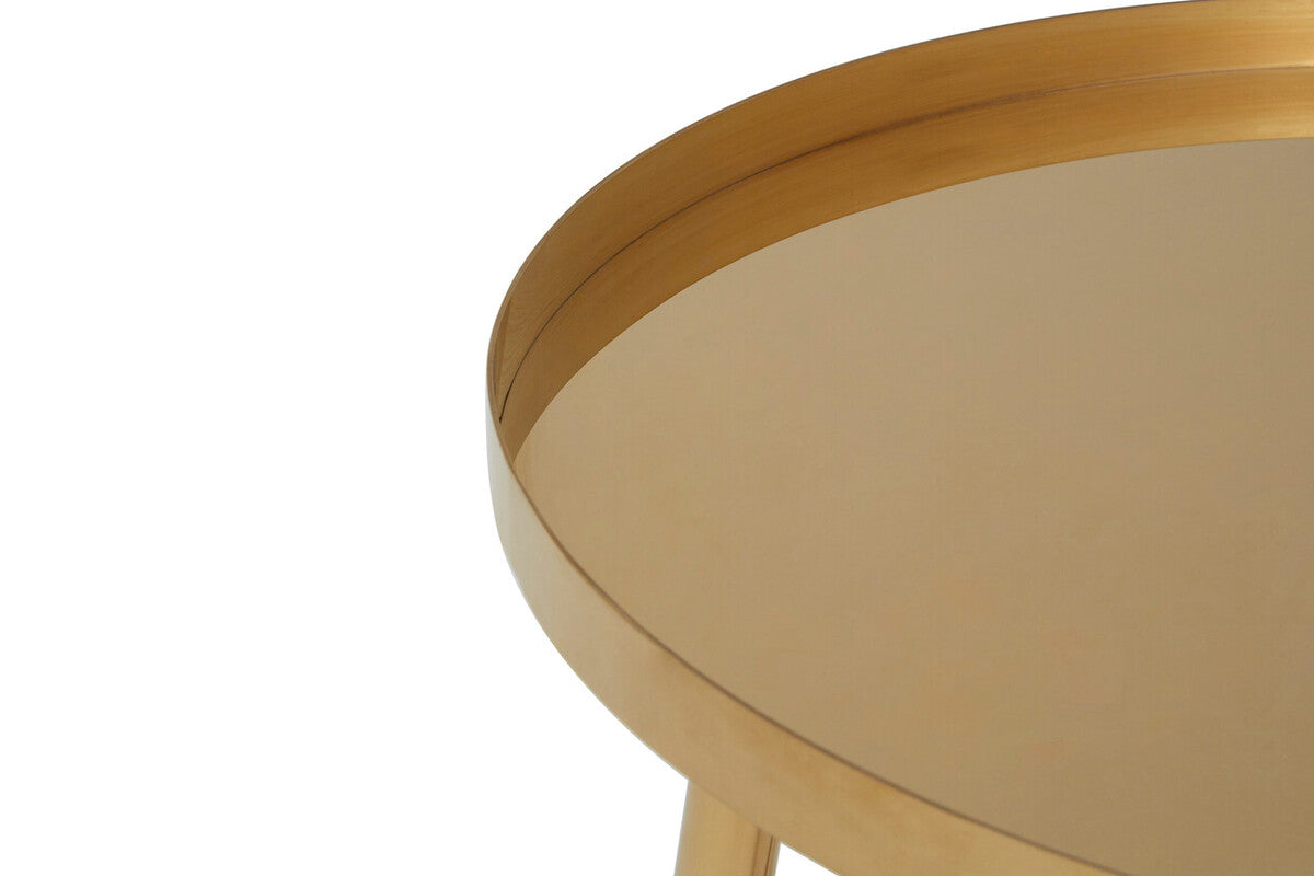 Alvaro Gold Metal Set of 2 Round Tables with Raised Rims