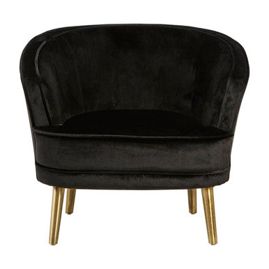 Louxor Black Velvet Round Chair with Gold Finish Legs