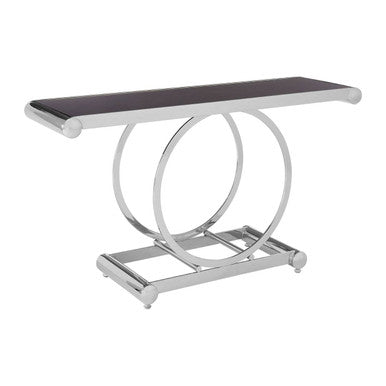 Black Tempered Glass Top Console Table with Polished Stainless Steel Frame | Novara