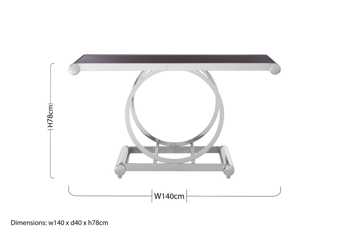 Black Tempered Glass Top Console Table with Polished Stainless Steel Frame | Novara