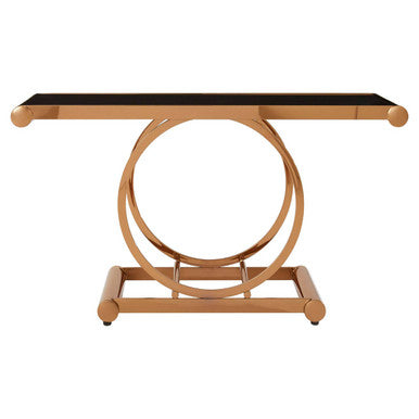 Black Tempered Glass Top with Rose Gold Stainless Steel Frame with Rounded Corners | Novara