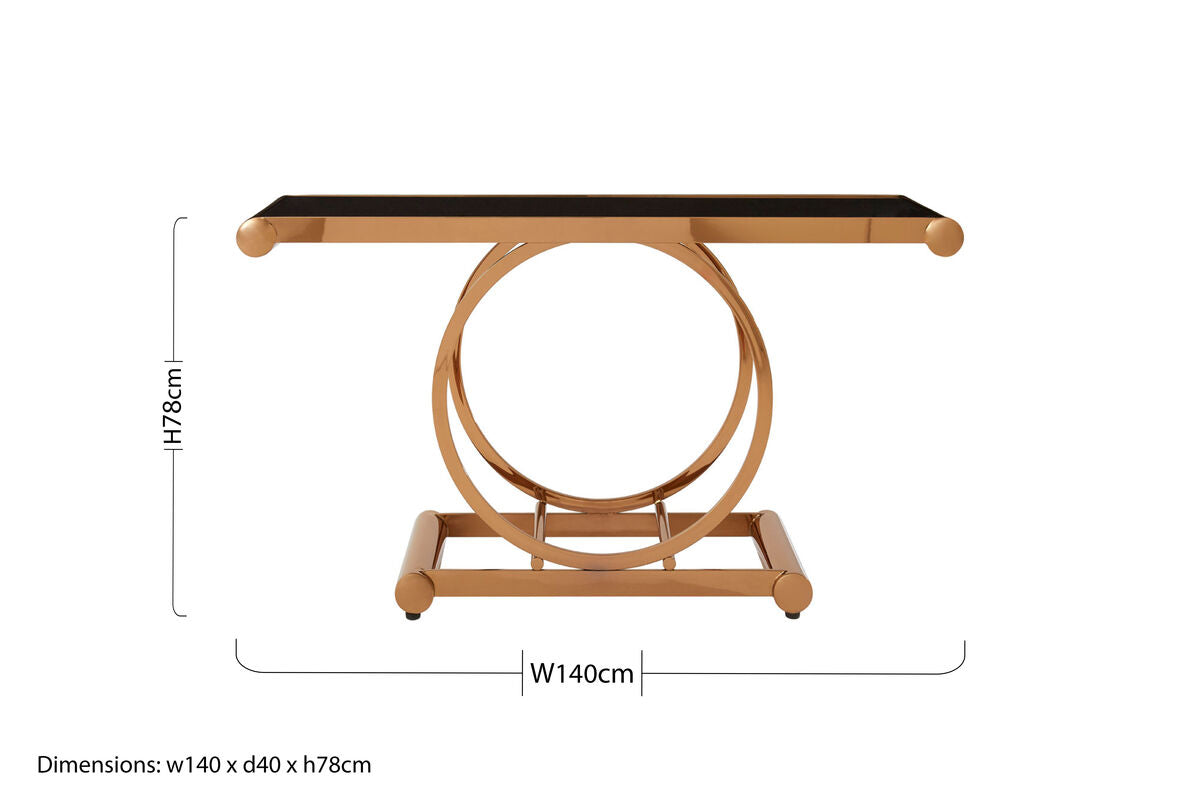 Black Tempered Glass Top with Rose Gold Stainless Steel Frame with Rounded Corners | Novara