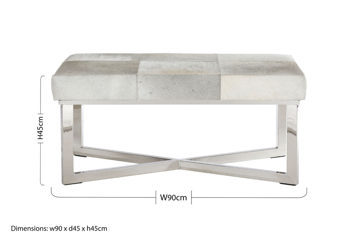 Kensington Townhouse Grey Hair on Leather Bench with Stitched Detail