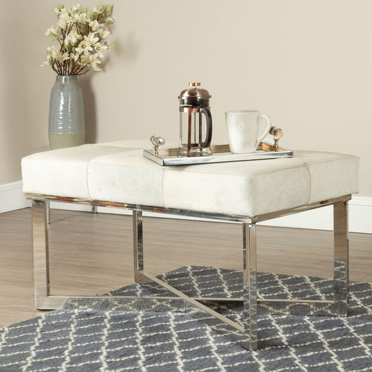Kensington Townhouse Grey Hair on Leather Bench with Stitched Detail