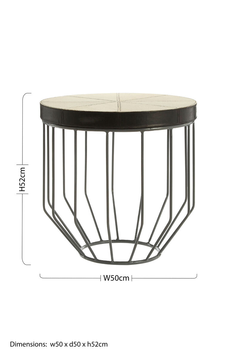 Tall Iron Side Table with Genuine Leather and Mango Wood Top | Kensington Townhouse