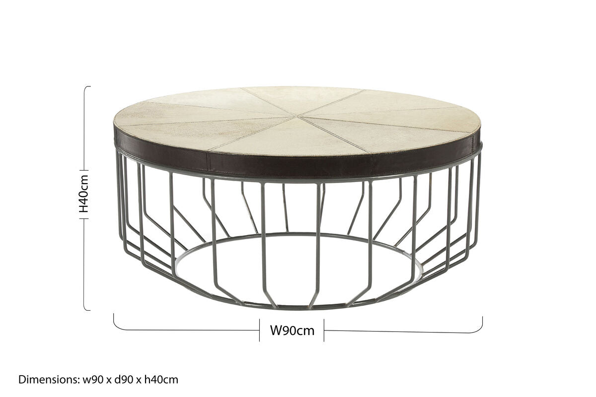 Genuine Leather Coffee Table with Distressed Grey Iron Cage Base | Kensington Townhouse