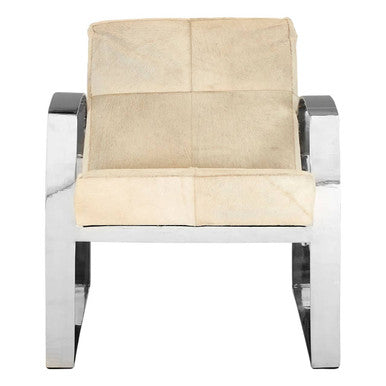 Kensington Townhouse Natural Hair on Leather Chair with Stainless Steel Legs