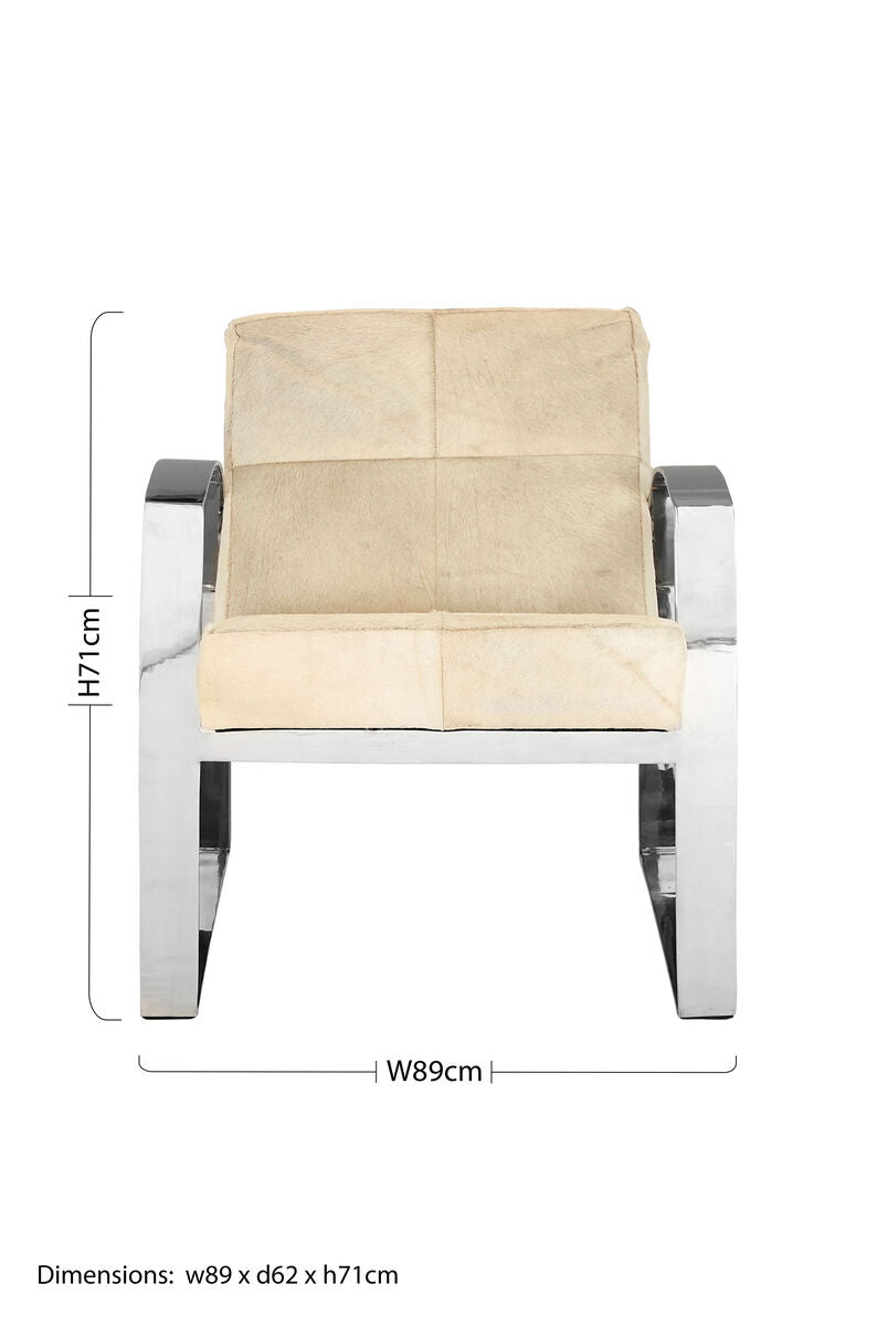 Kensington Townhouse Natural Hair on Leather Chair with Stainless Steel Legs