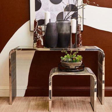 Silver Console Table with Clear Tempered Glass | Vogue