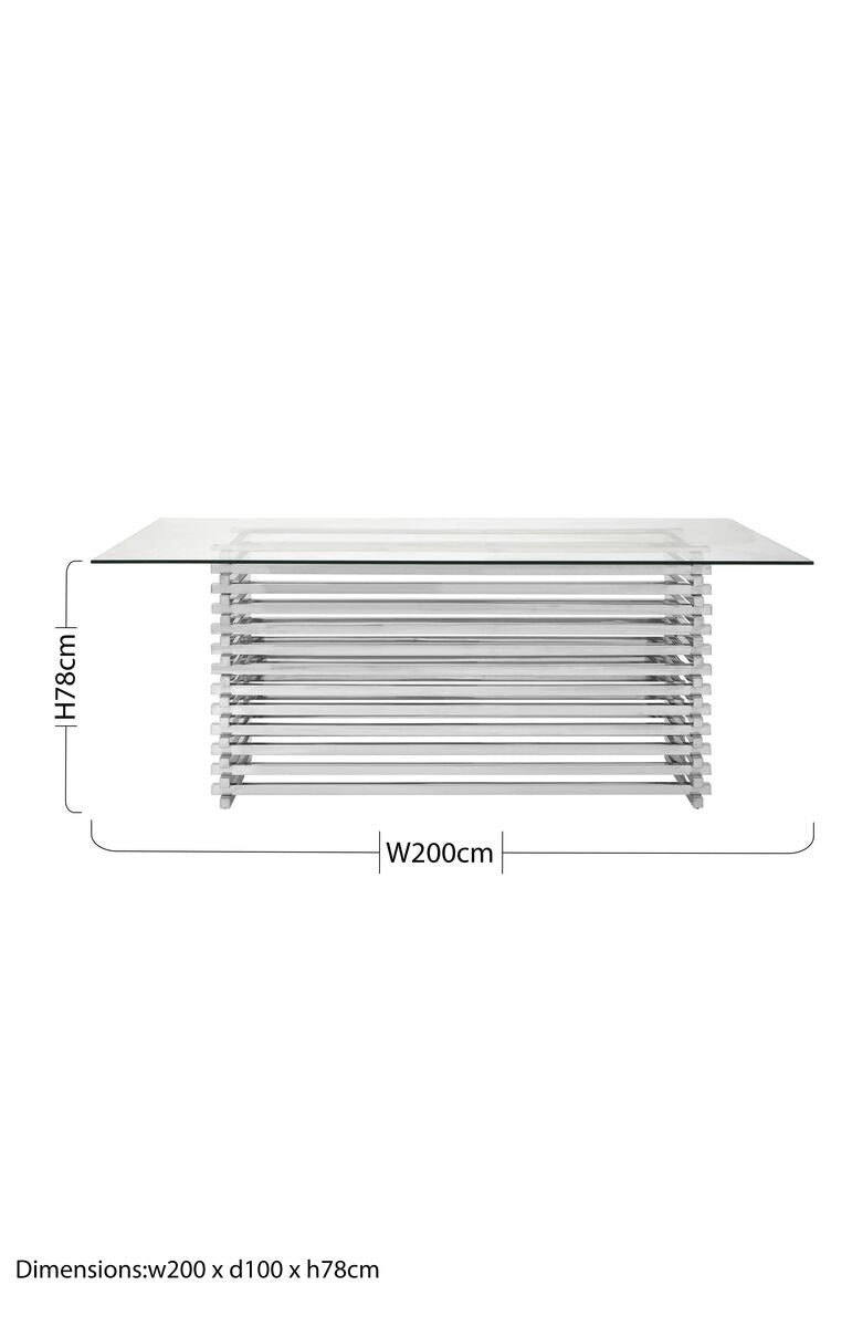 Silver Dining Table with Clear Tempered Glass Top | Vogue