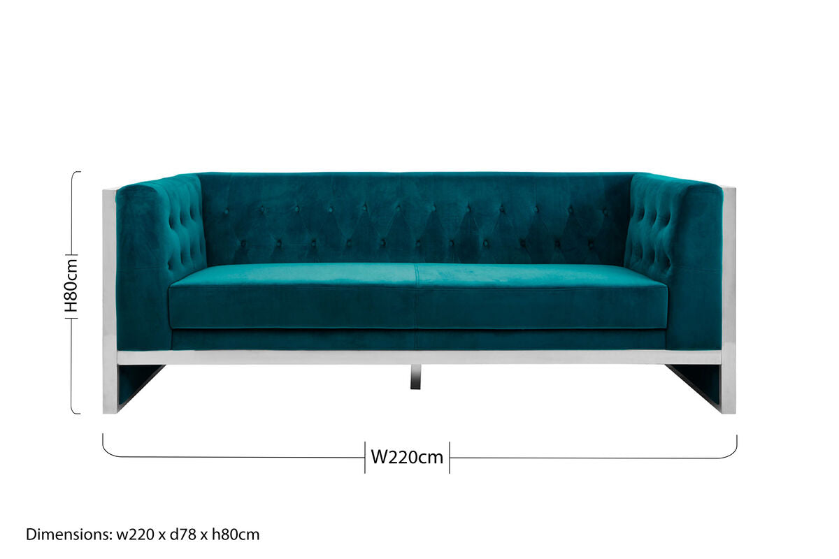 Vogue 3 Seat Teal Velvet Sofa