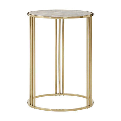 White Marble Top Round Side Table Gold Finish Steel Base | Macy