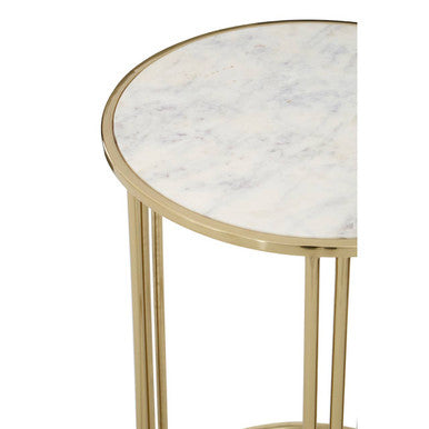 White Marble Top Round Side Table Gold Finish Steel Base | Macy