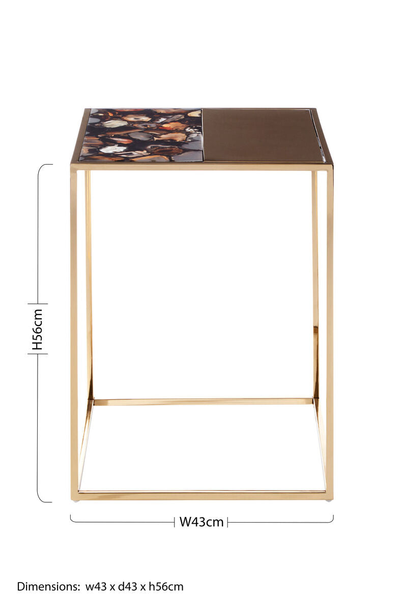 Square Agate Top Table with Gold Steel Frame | Vita