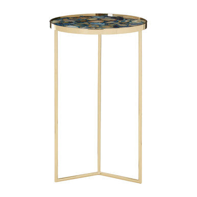 Agate Top Round Side Table with Gold Frame | Vita