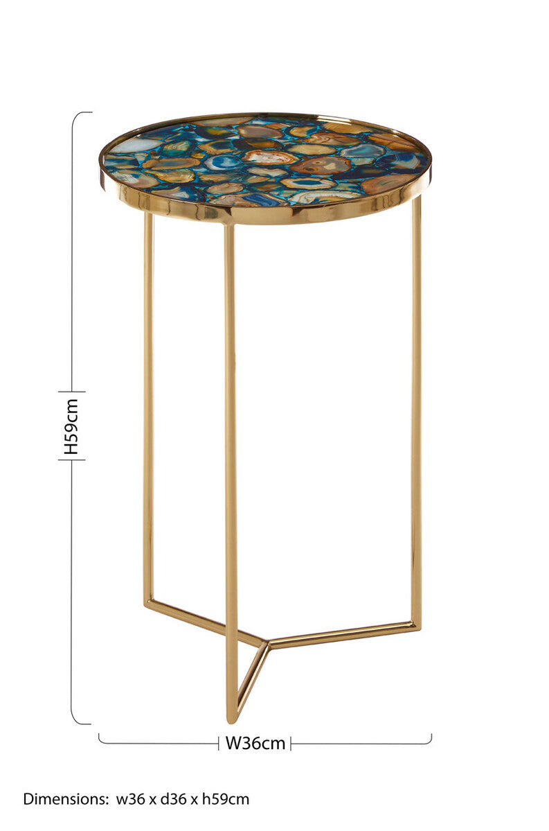 Agate Top Round Side Table with Gold Frame | Vita