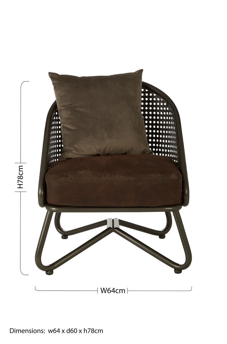 New Foundry Brown Leather Effect Chair with Lattice Design