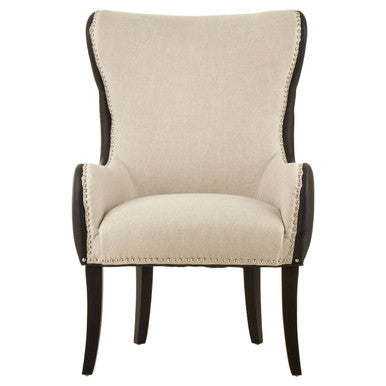 Doucet Natural Fabric Armchair with Black Faux Leather Back