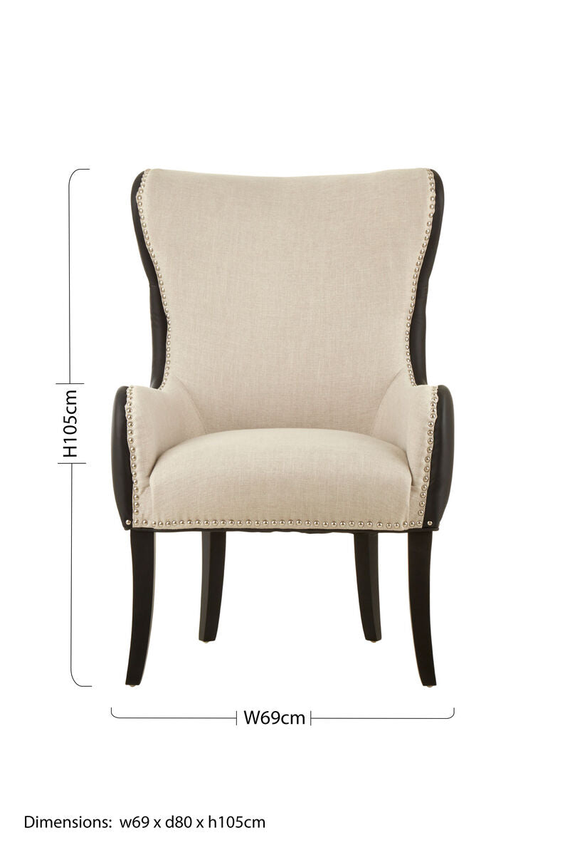 Doucet Natural Fabric Armchair with Black Faux Leather Back
