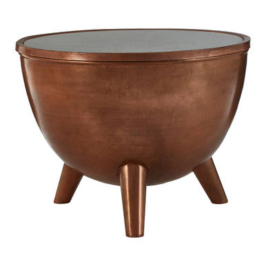 Copper Metallic Finish Coffee Table with Natural White Marble Top and Tapered Legs | Crest