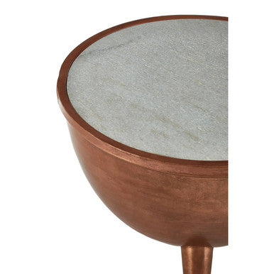 Copper Metallic Finish Coffee Table with Natural White Marble Top and Tapered Legs | Crest