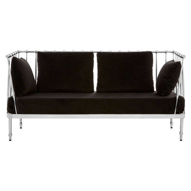 2 Seater Silver Finish Tapered Arms Sofa, Novo