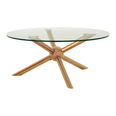 Clear Tempered Glass Top Dining Table with Rose Gold Angled Stainless Steel Legs | Novo