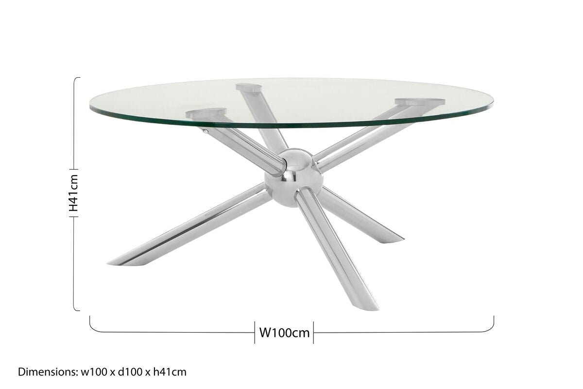 Round Silver Coffee Table with Tempered Glass Top | Novo