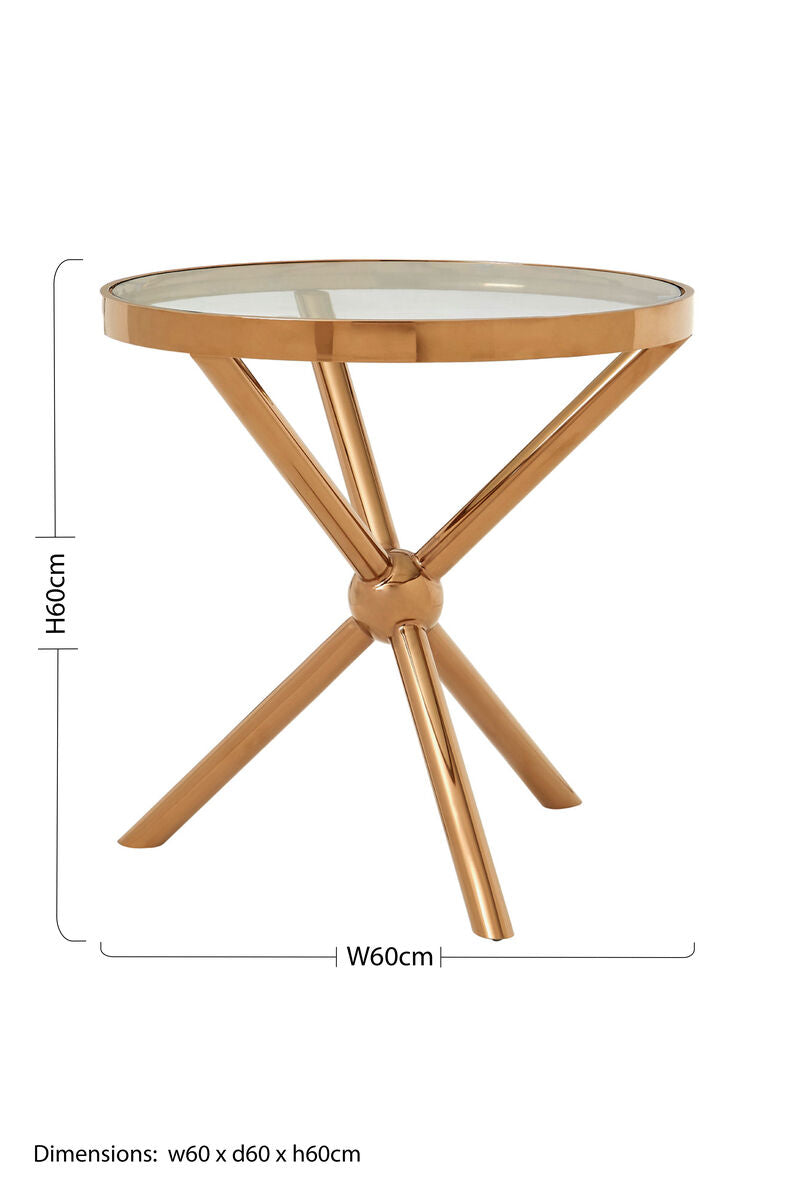 Round Rose Gold Side Table with Tempered Glass Top | Novo